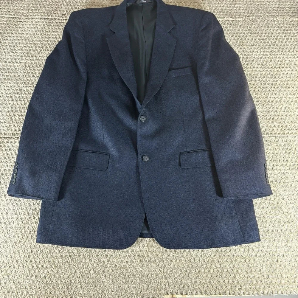 Haggar Black Label Mens Blazer Jacket Coat Sz 44L Black/Navy 2 Button 100%‎ Silk
